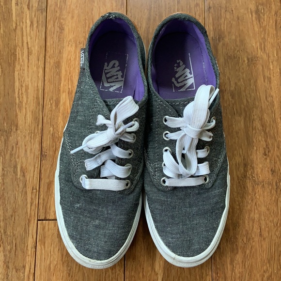 VANS Black Heathered Canvas Tie Sneakers sz 8.5 - Picture 2 of 7